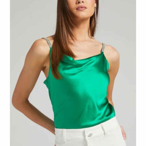 GENERATION LOVE Annie Silk Crystal Strap Cami Kelly Green Size XS - Picture 7 of 13